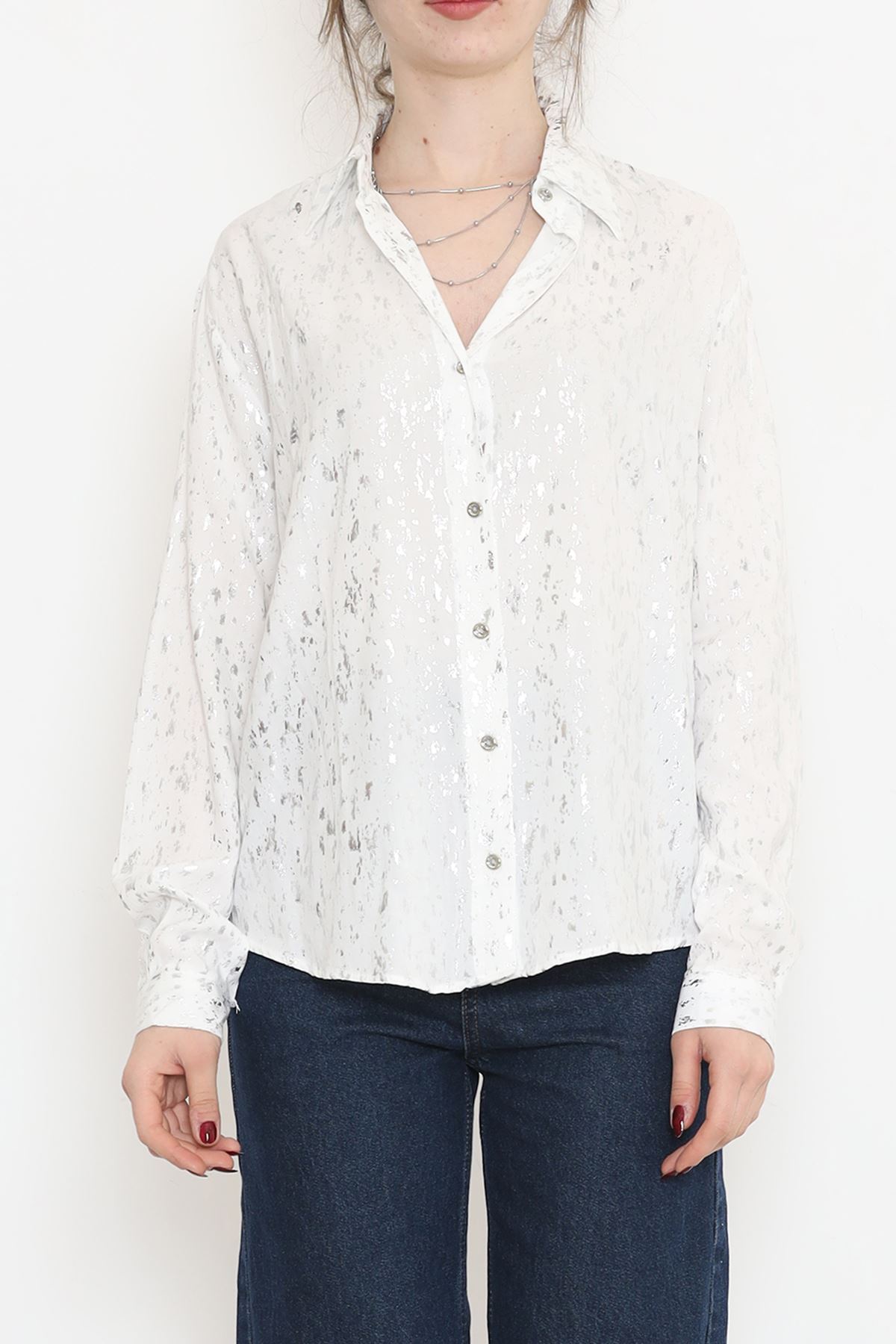 Patterned Foil Shirt White-Silver - 18466.1247.