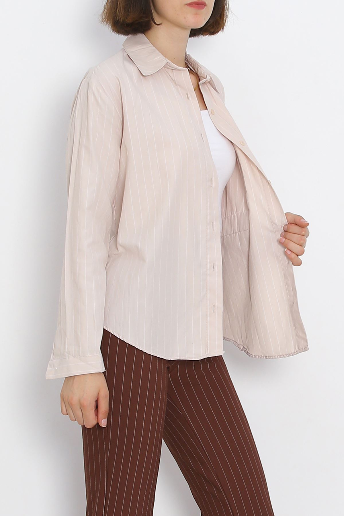 Pocket Detail Striped Shirt Beige - 18958.1247.