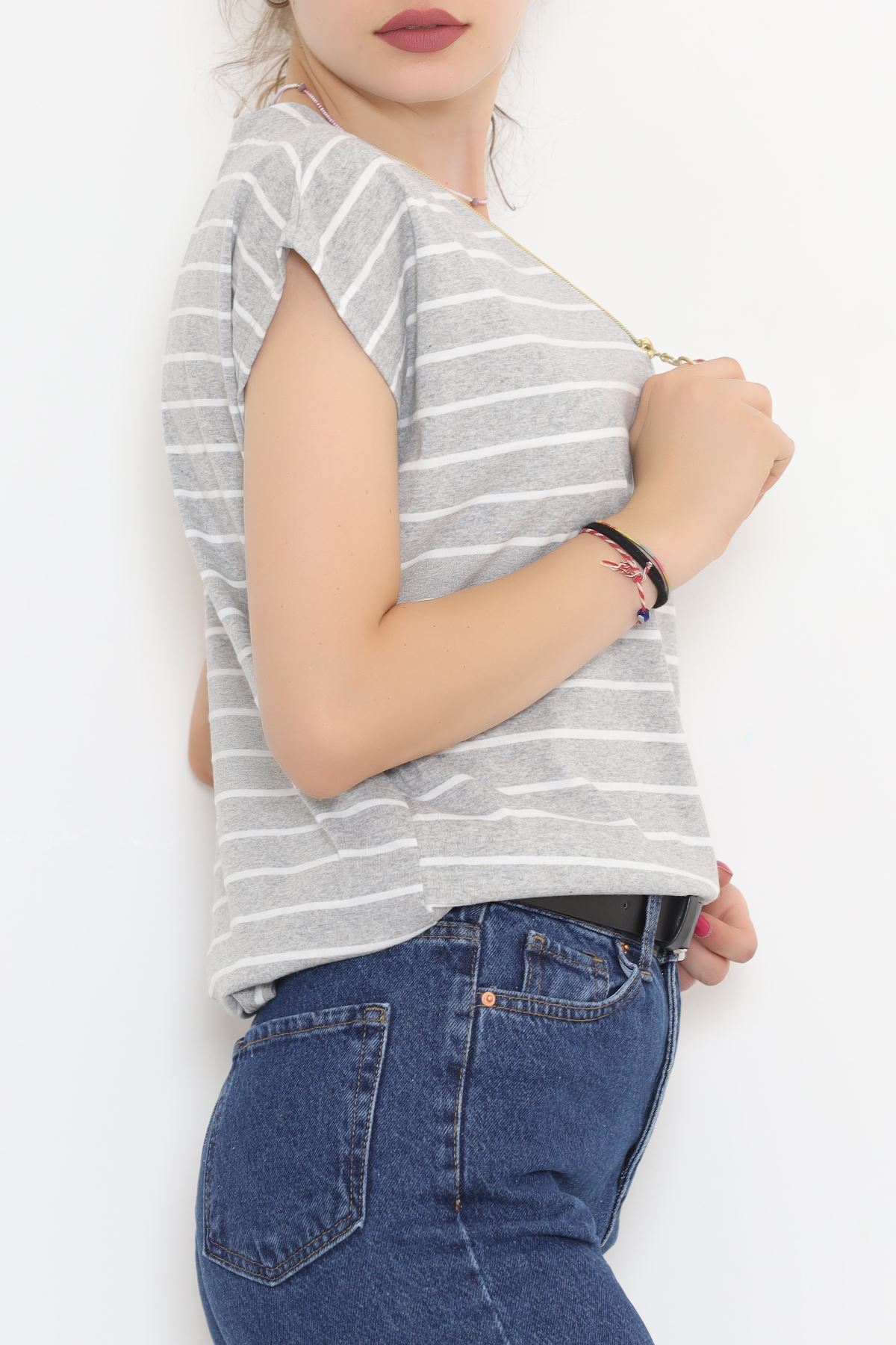 Striped T-shirt with zipper Grey1 - 9657.1567.