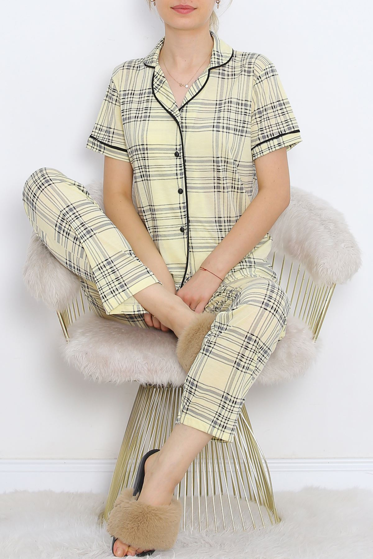 Polyviscose Interlock Short Sleeve Pajama Set in Yellow - 927.1287.