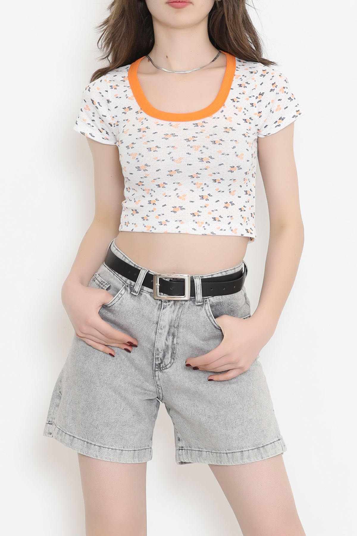 Wide Neck Crop Blouse Orange - 18196.1723.