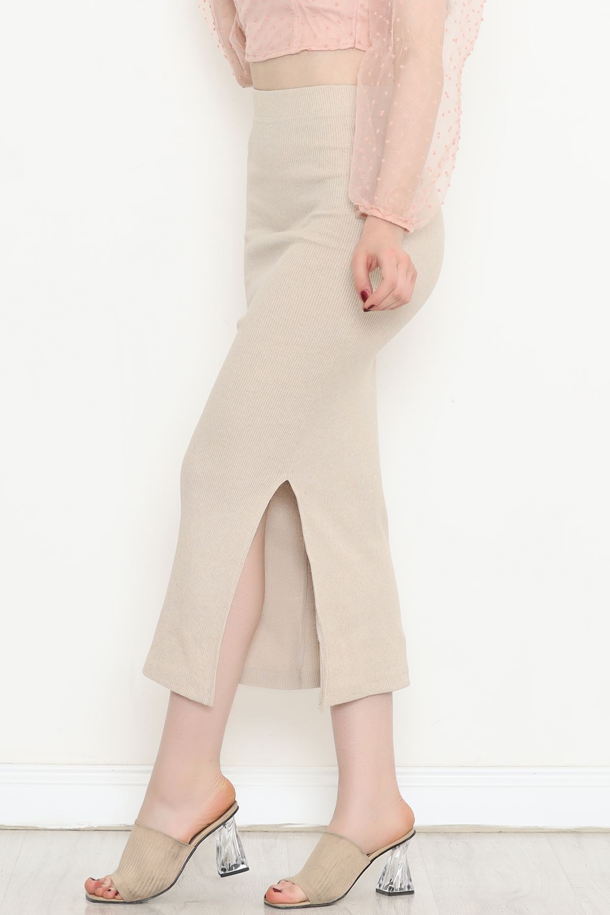 Camisole Skirt with Slits Milky-coffee - 108001.1567.