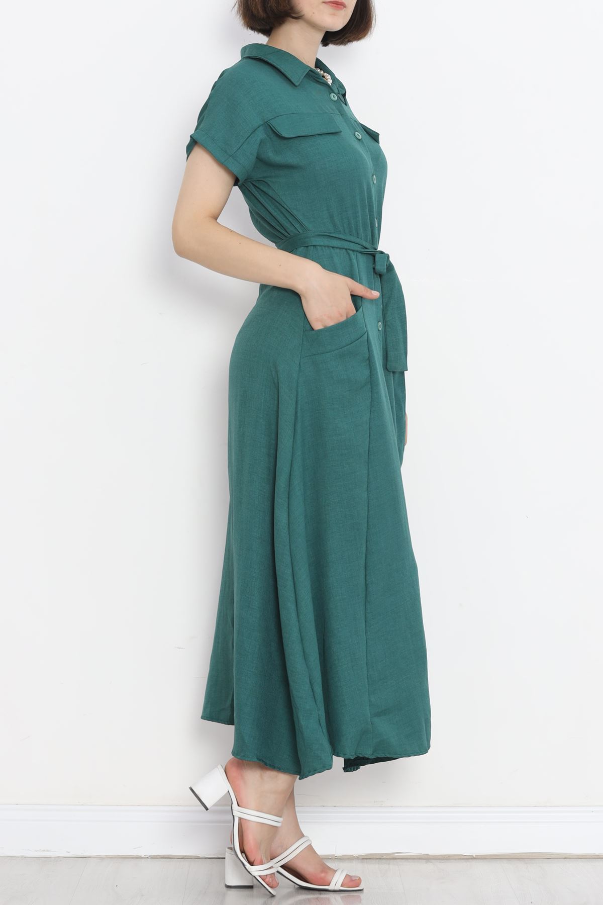 Pocket Detail Belted Dress Emerald - 18674.1778.