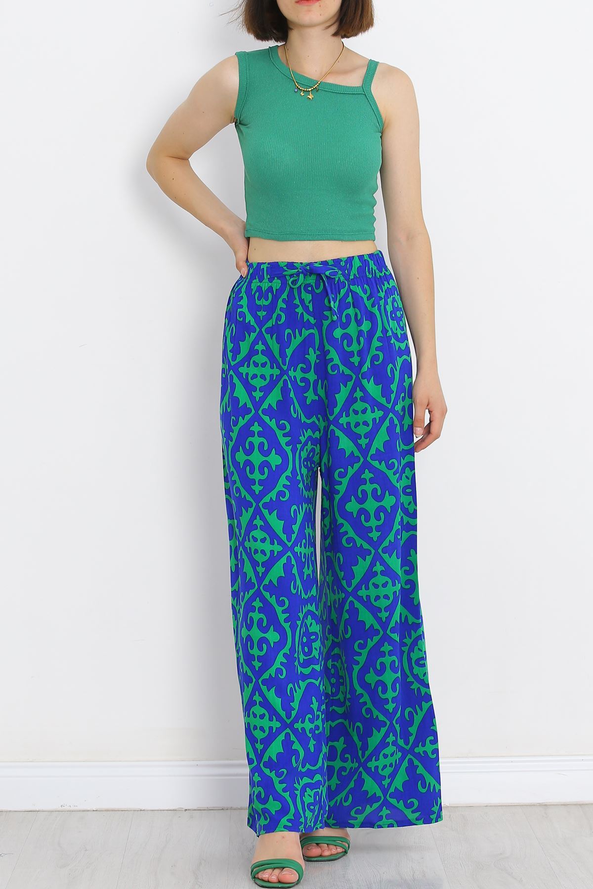 Patterned Woven Trousers Saksy Green - 18979.1095.