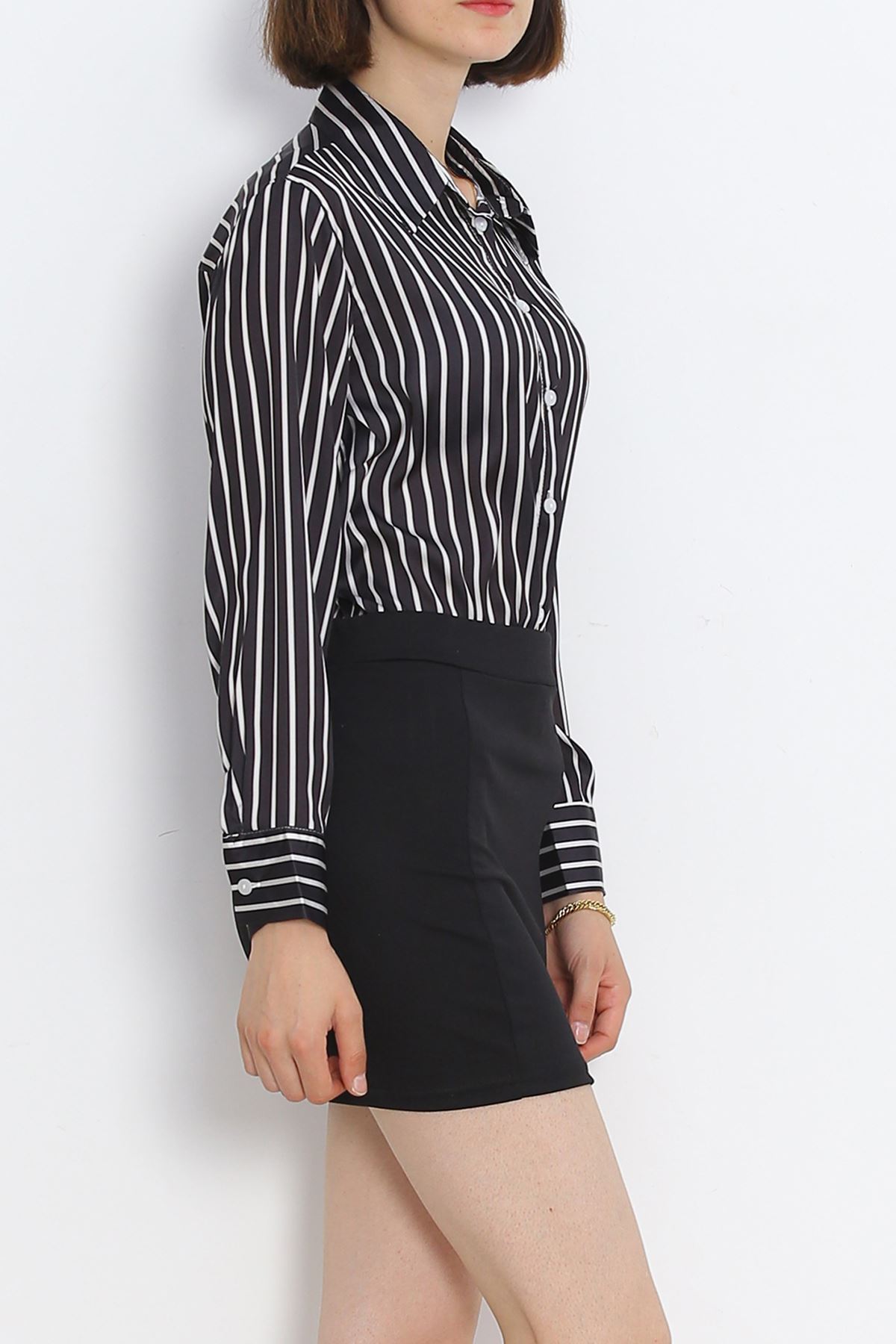 Striped Satin Shirt Black - 18889.1247.