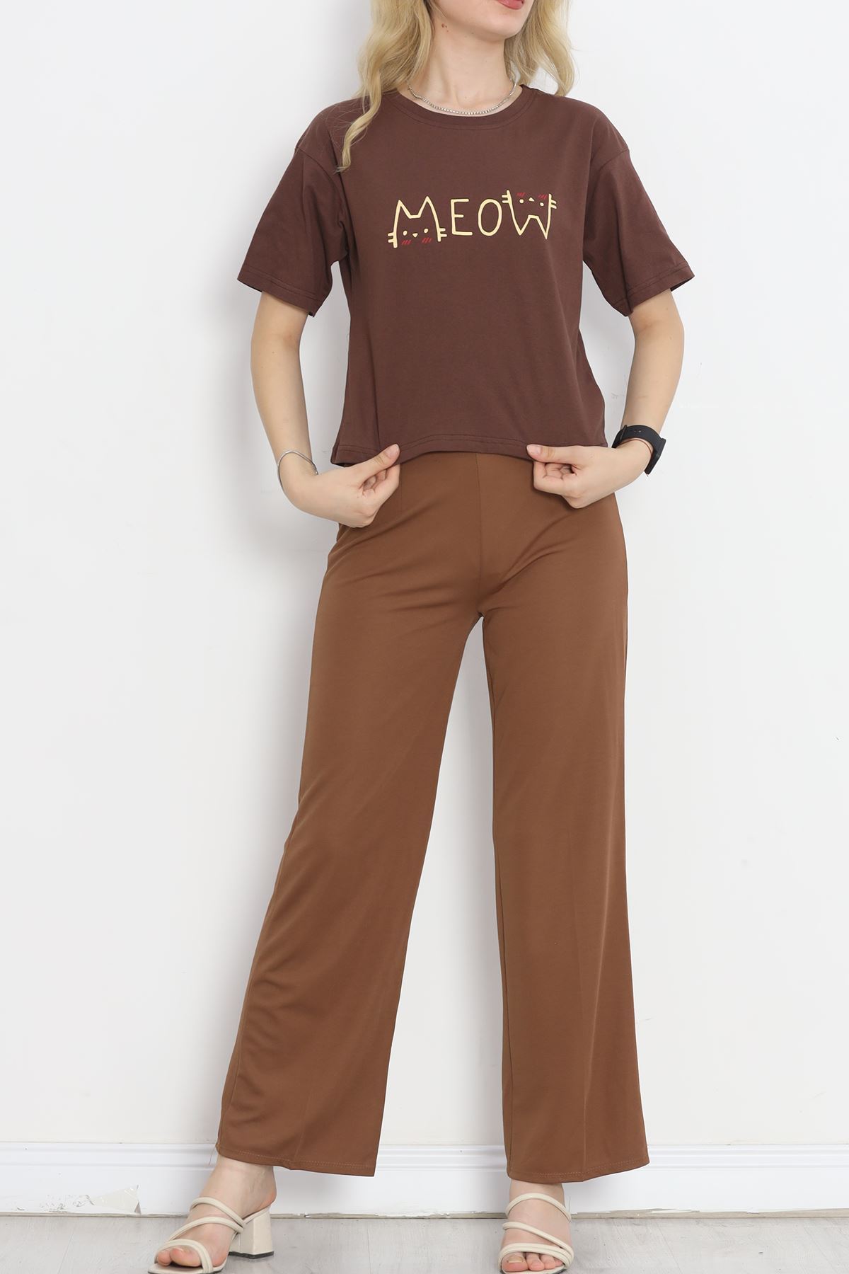 Printed Crop T-shirt Coffee - 16475.1567.