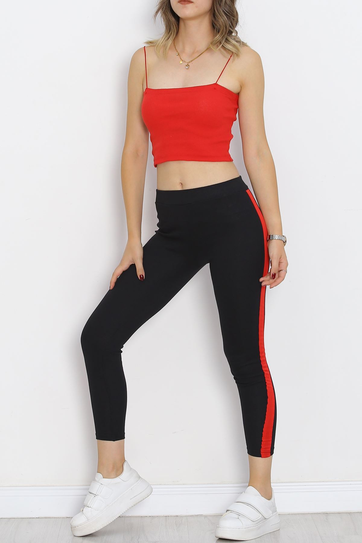 Single Stripe Ribbed Leggings BlackRed - 10293.1567.