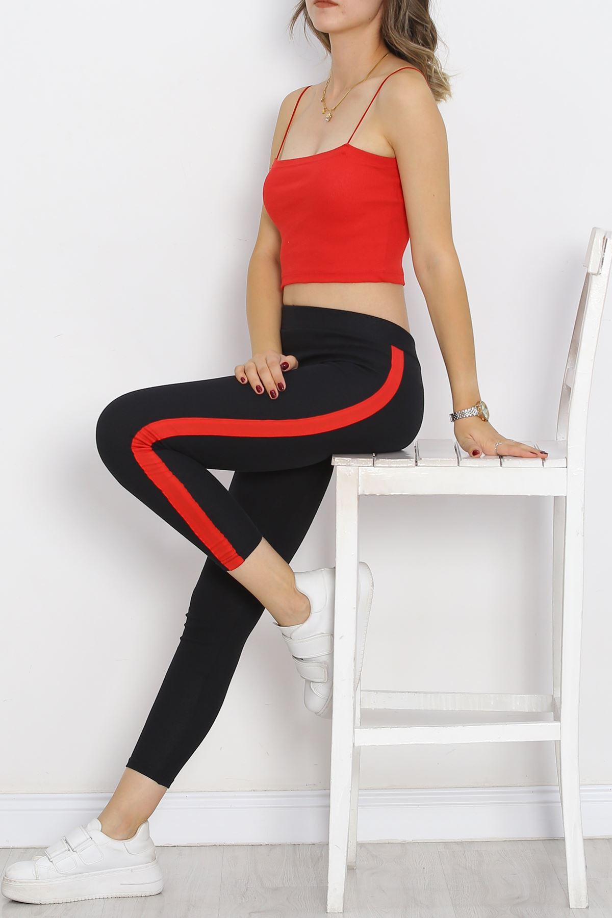 Single Stripe Ribbed Leggings BlackRed - 10293.1567.