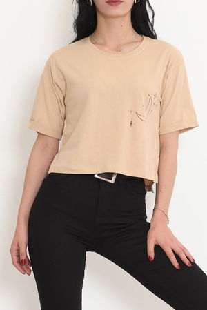 Printed Crop T-shirt Mink - 18667.1567.