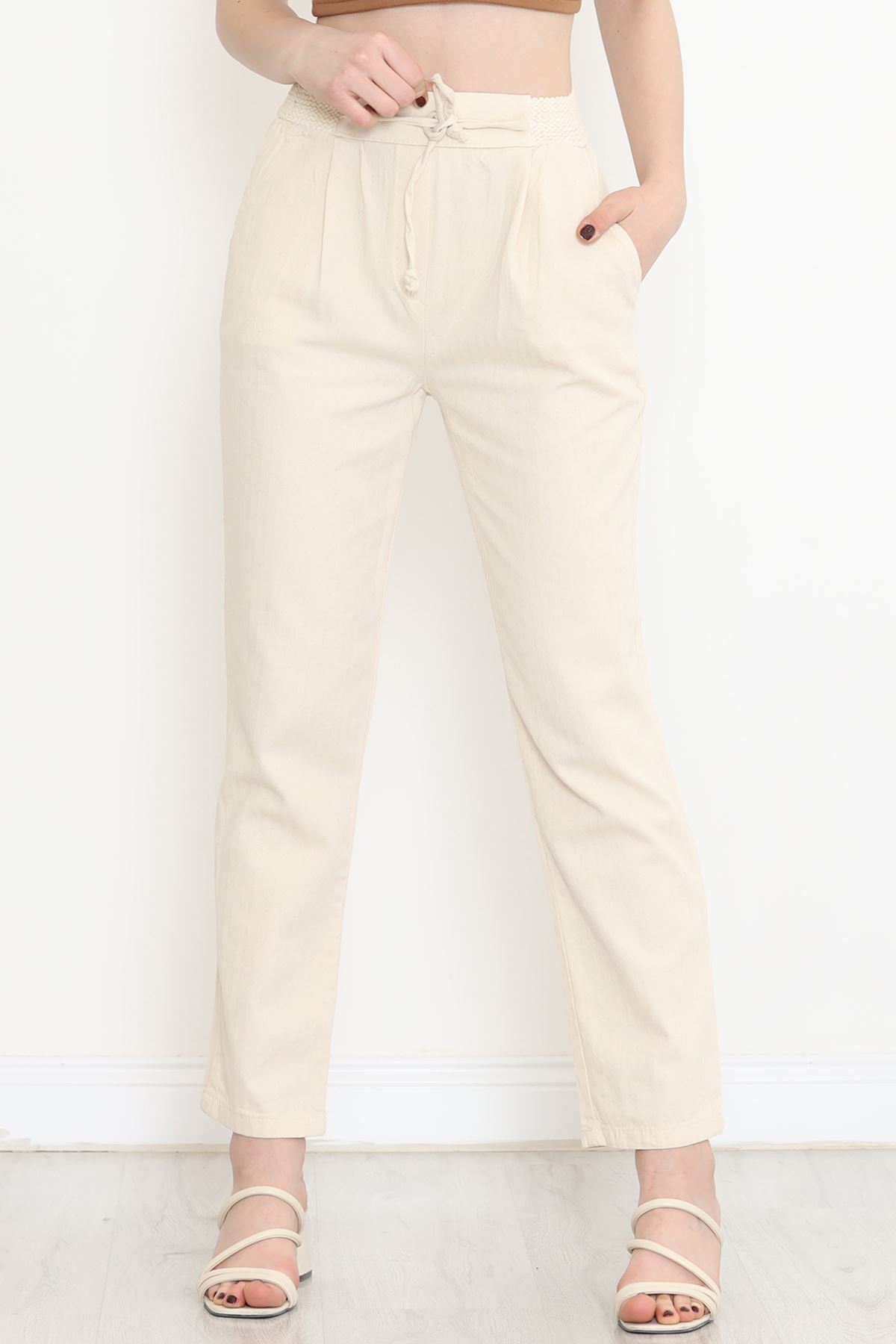 Guipure Linen Pants Beige - 152318.1779.