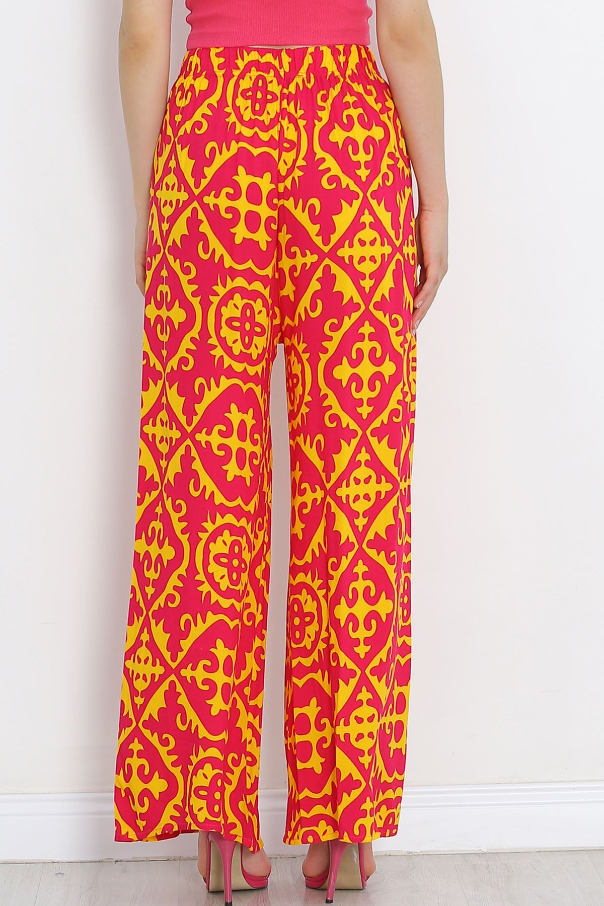 Patterned Woven Trousers Pink Yellow - 18979.1095.