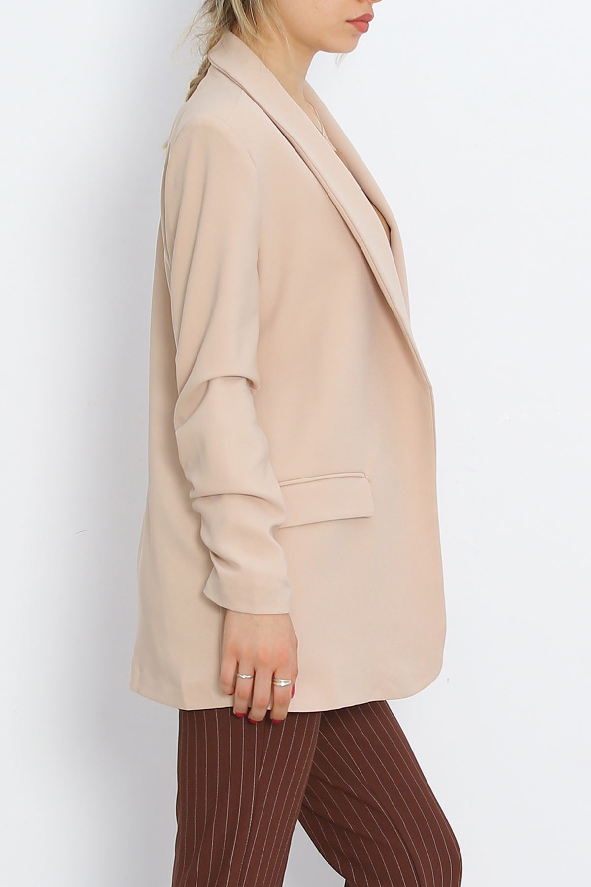 Sleeve Shirred Blazer Jacket Beige - 18927.1247.