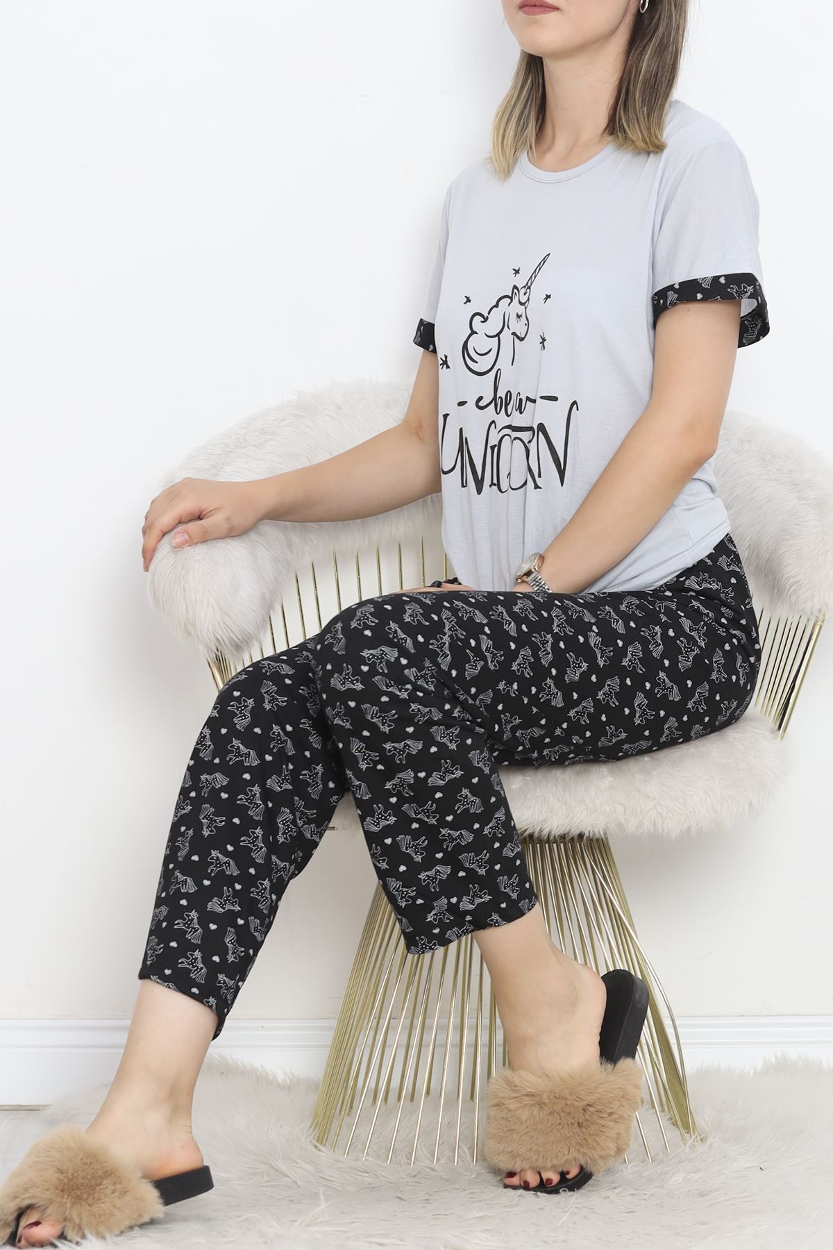 Poliviskon Crew-Neck Pajama Set Gris Black - 301.1287.