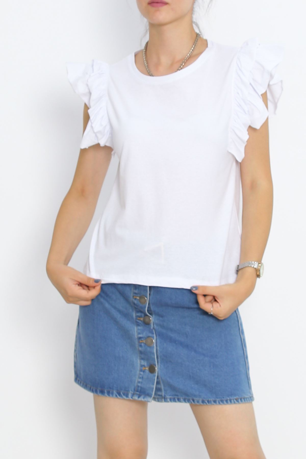 Ruffle Sleeve T-shirt White - 15876.1567.