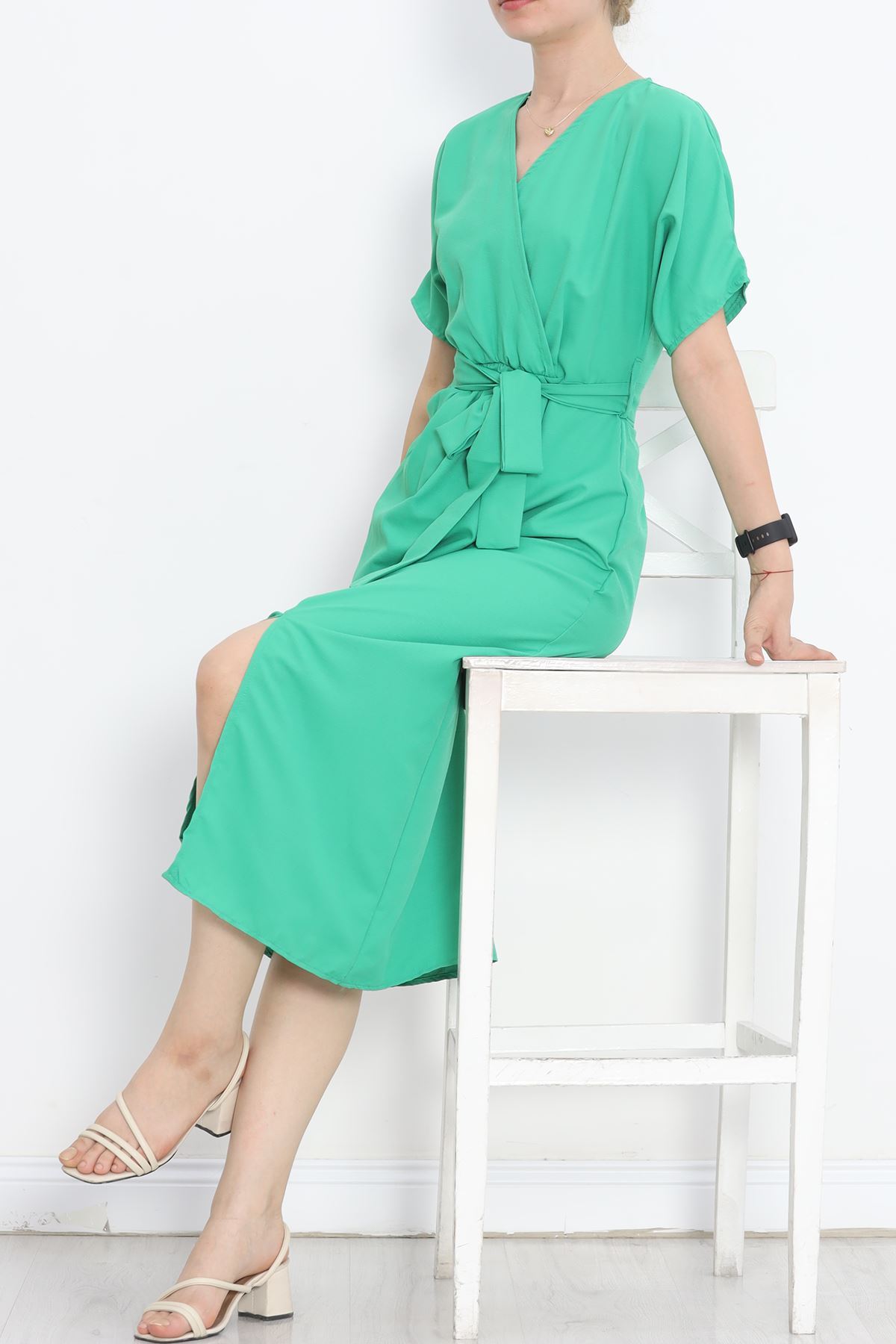 Double-breasted Collar Belted Dress Green1 - 152445.701.