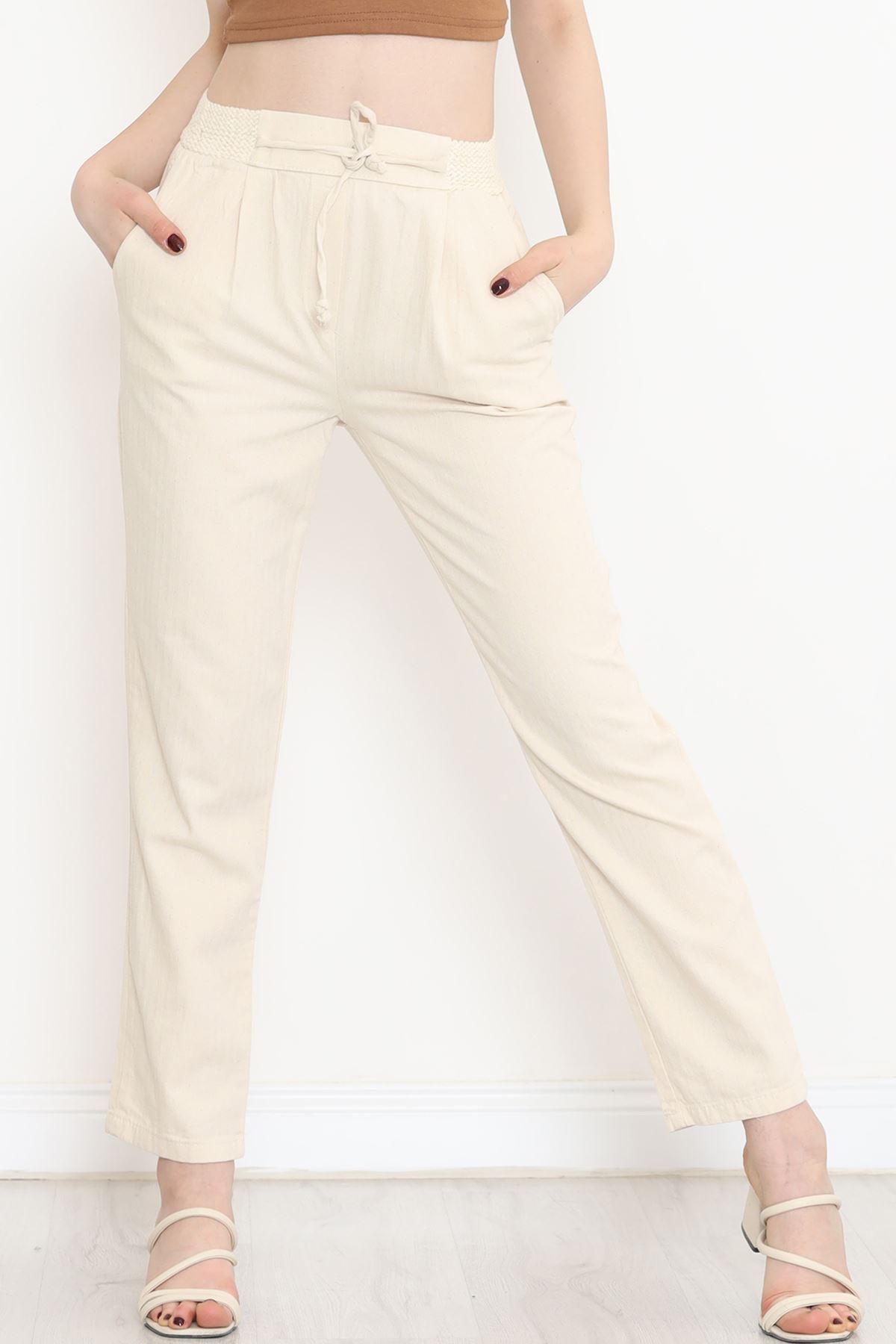 Guipure Linen Pants Beige - 152318.1779.