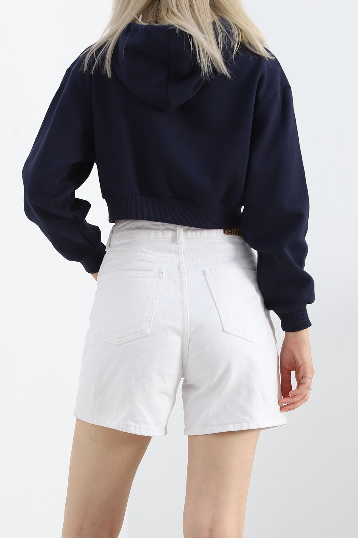 Şardonlu Oversize Crop Sweat Lacivert - 21391.200.