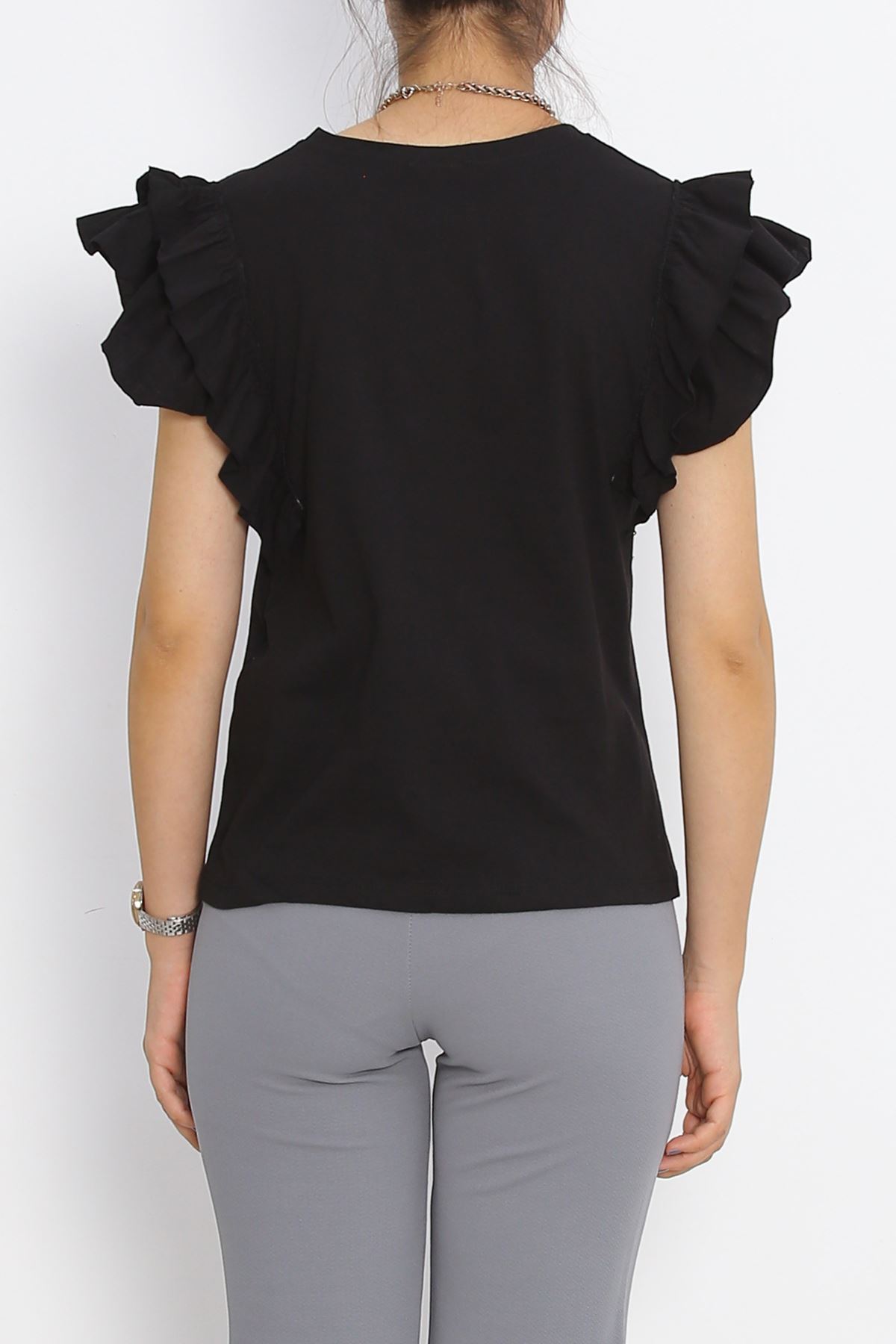 Ruffle Sleeve T-Shirt Black - 15876.1567.