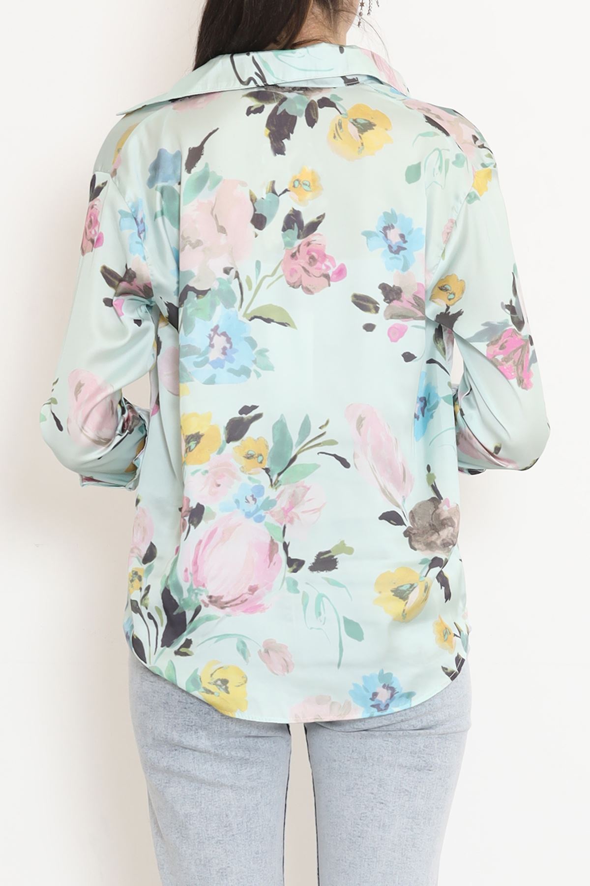 Patterned Satin Shirt Mint Patterned - 18582.1247.