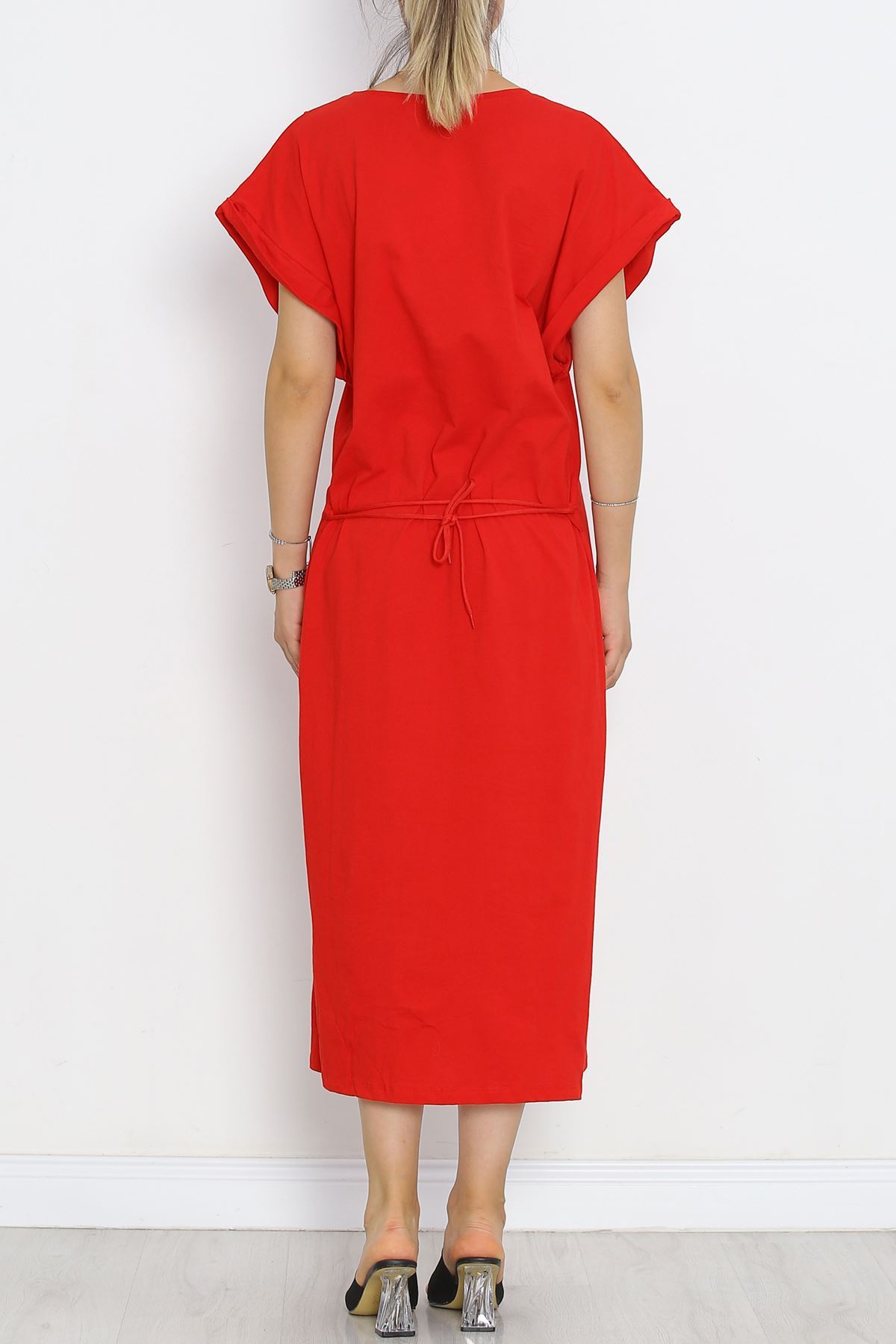 V-neck jersey dress red - 15864.1567.