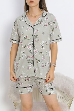 Buttoned Shorts Pajama Set Light Green - 18944.1567.