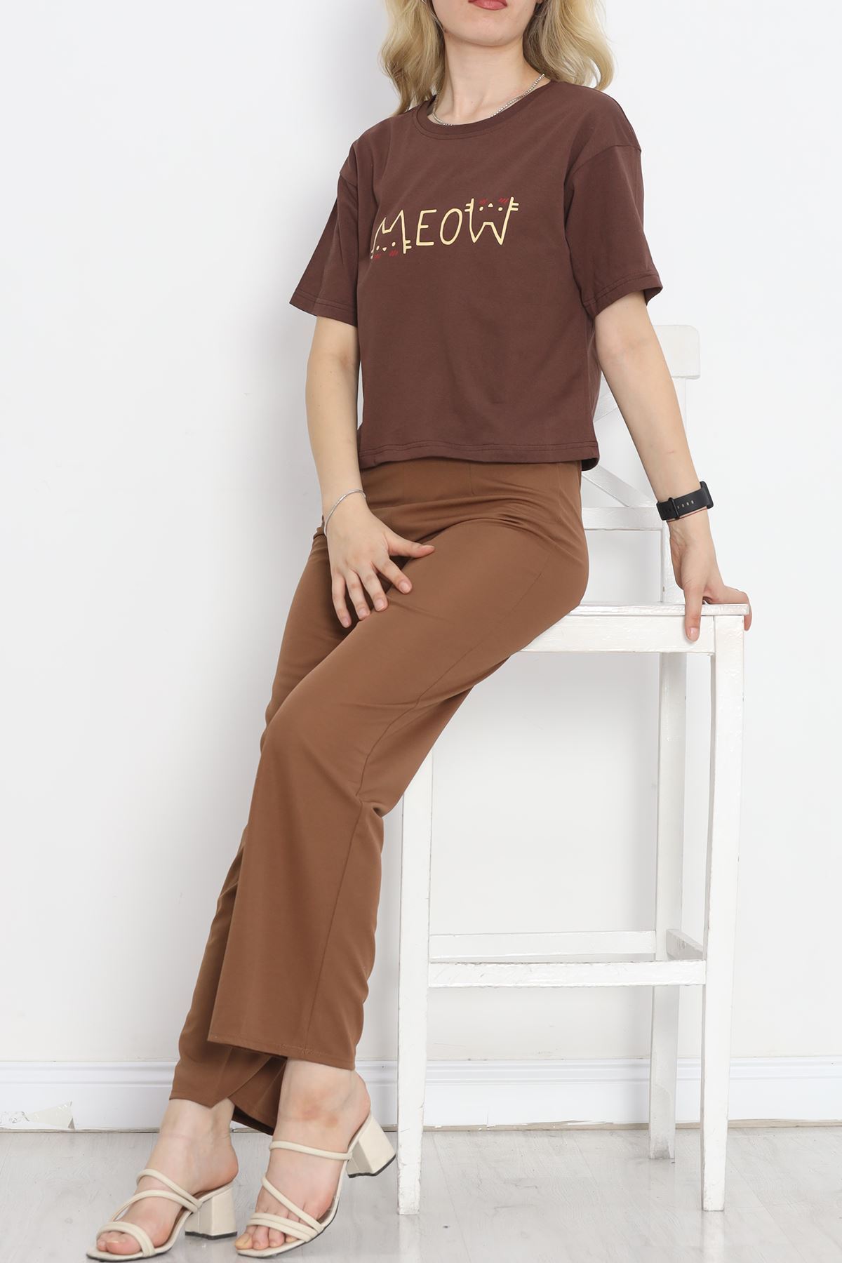 Printed Crop T-shirt Coffee - 16475.1567.