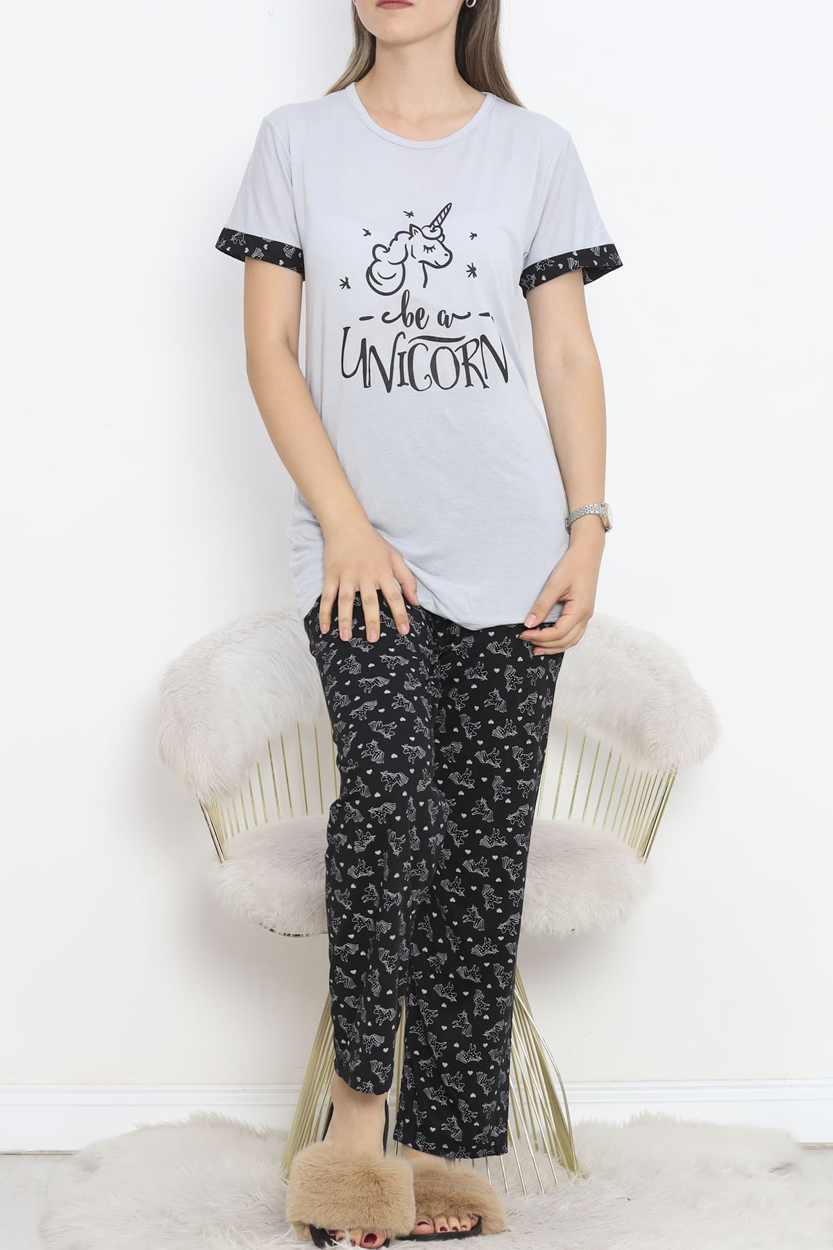 Poliviskon Crew-Neck Pajama Set Gris Black - 301.1287.