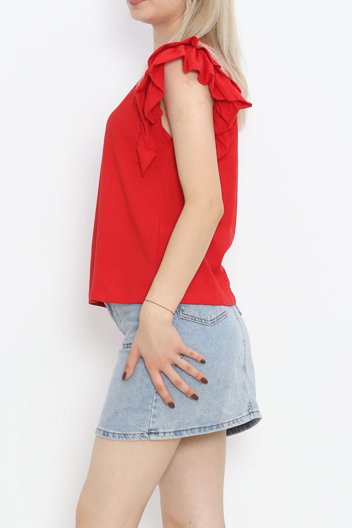 Ruffle Sleeve T-Shirt Red - 15876.1567.