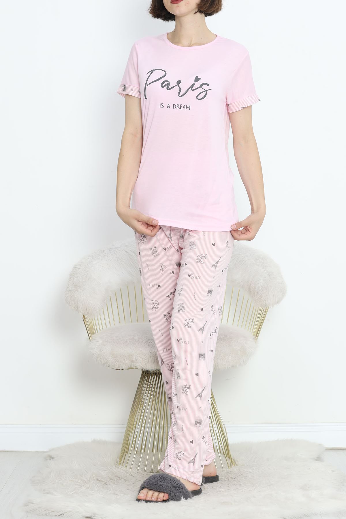 Poliviskon Crew-Neck Pajama Set Pink-Black - 301.1287.