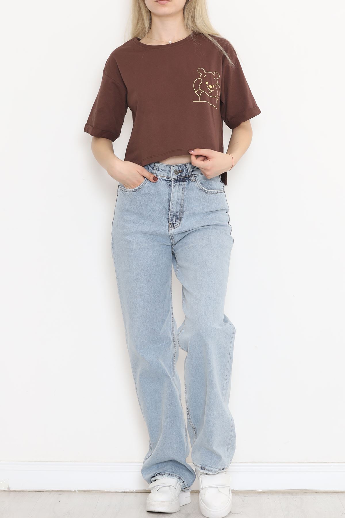 Printed Crop T-shirt Coffee - 16491.1567.