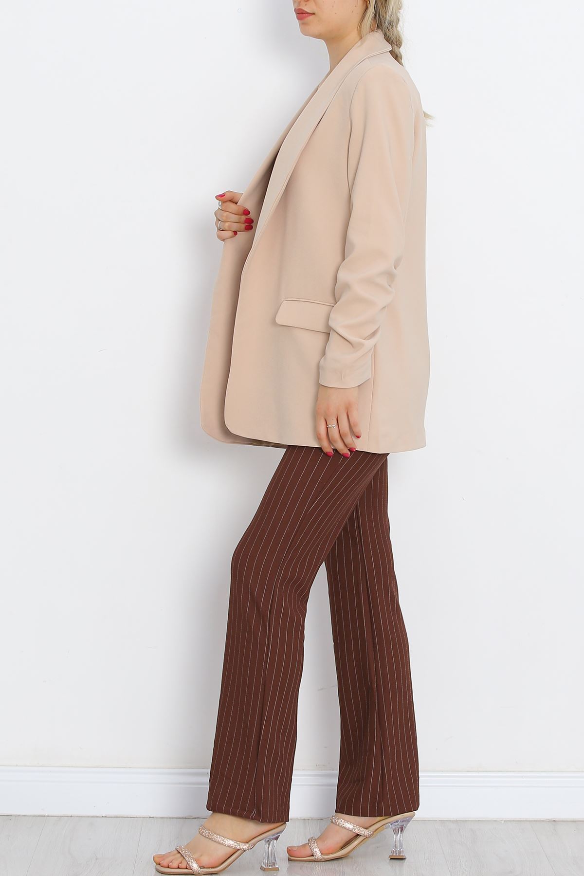 Sleeve Shirred Blazer Jacket Beige - 18927.1247.