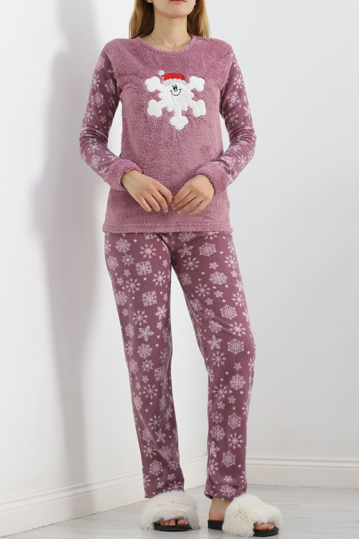 Peluş Polar Pijama Takımı Lilabeyaz - 19178.1050.