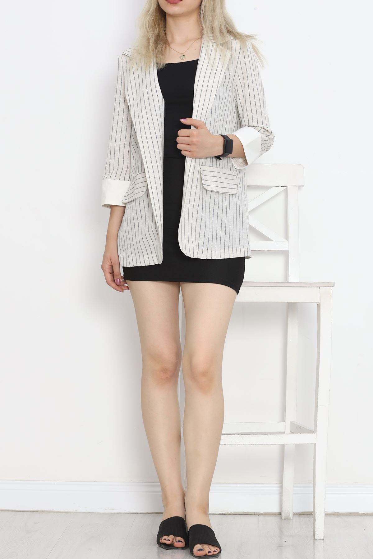 Striped Linen Jacket Stone Black - 1023.1247.