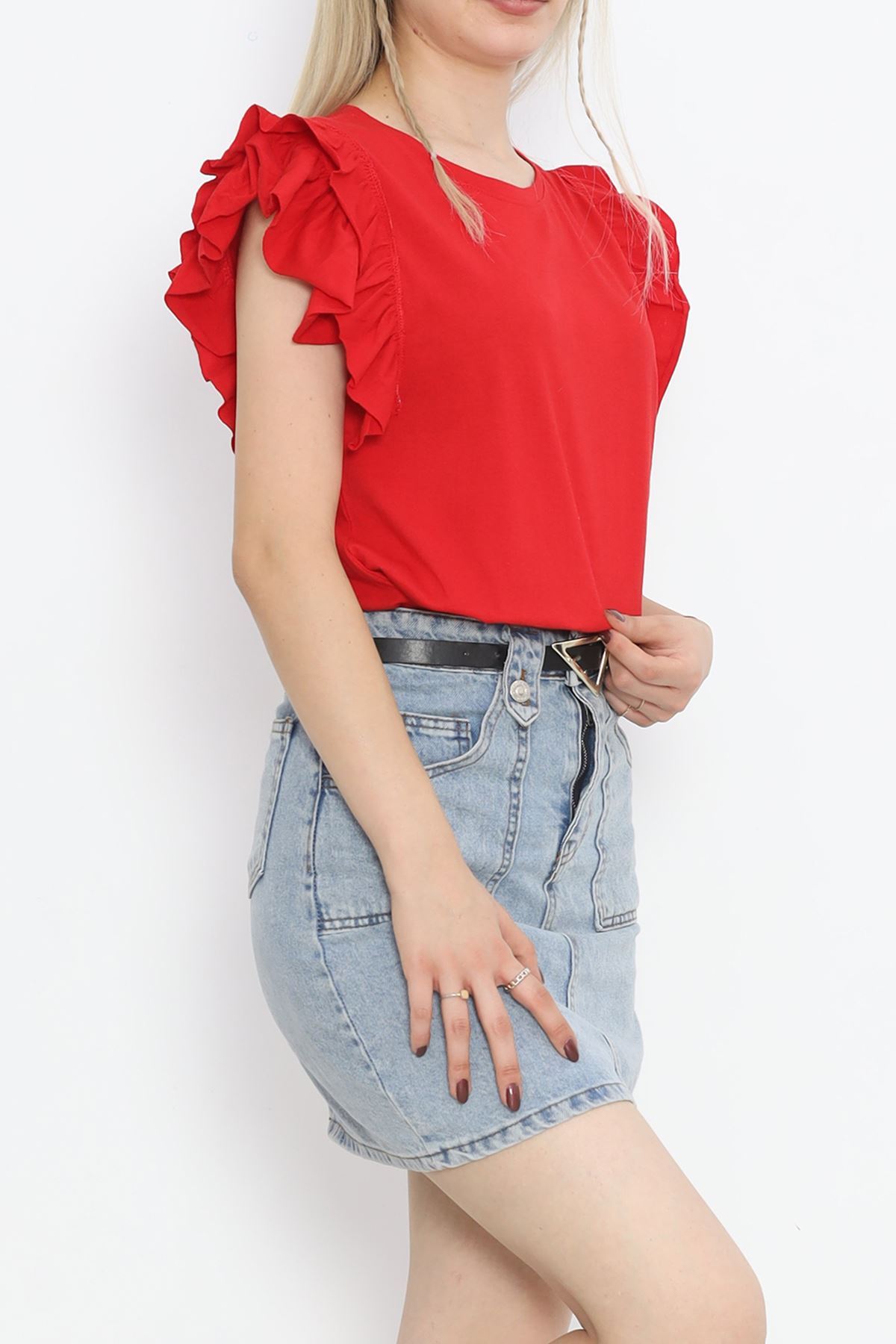 Ruffle Sleeve T-Shirt Red - 15876.1567.