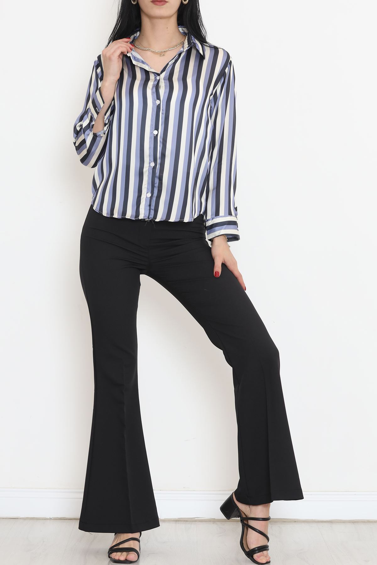 Striped Satin Shirt Morbeige - 909.1247.