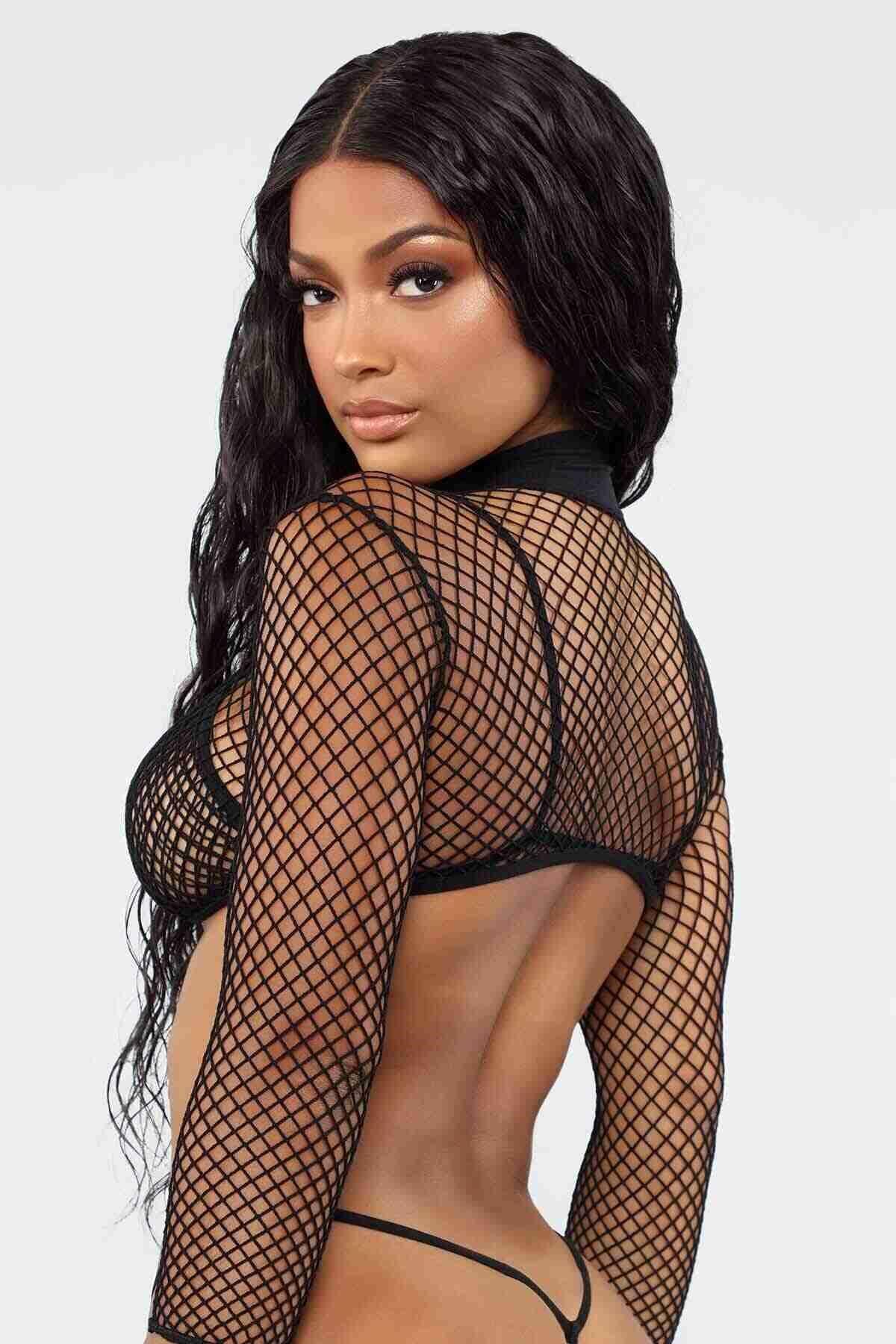 Bustier Mesh Bra Panty Set Black - 10032.1834.