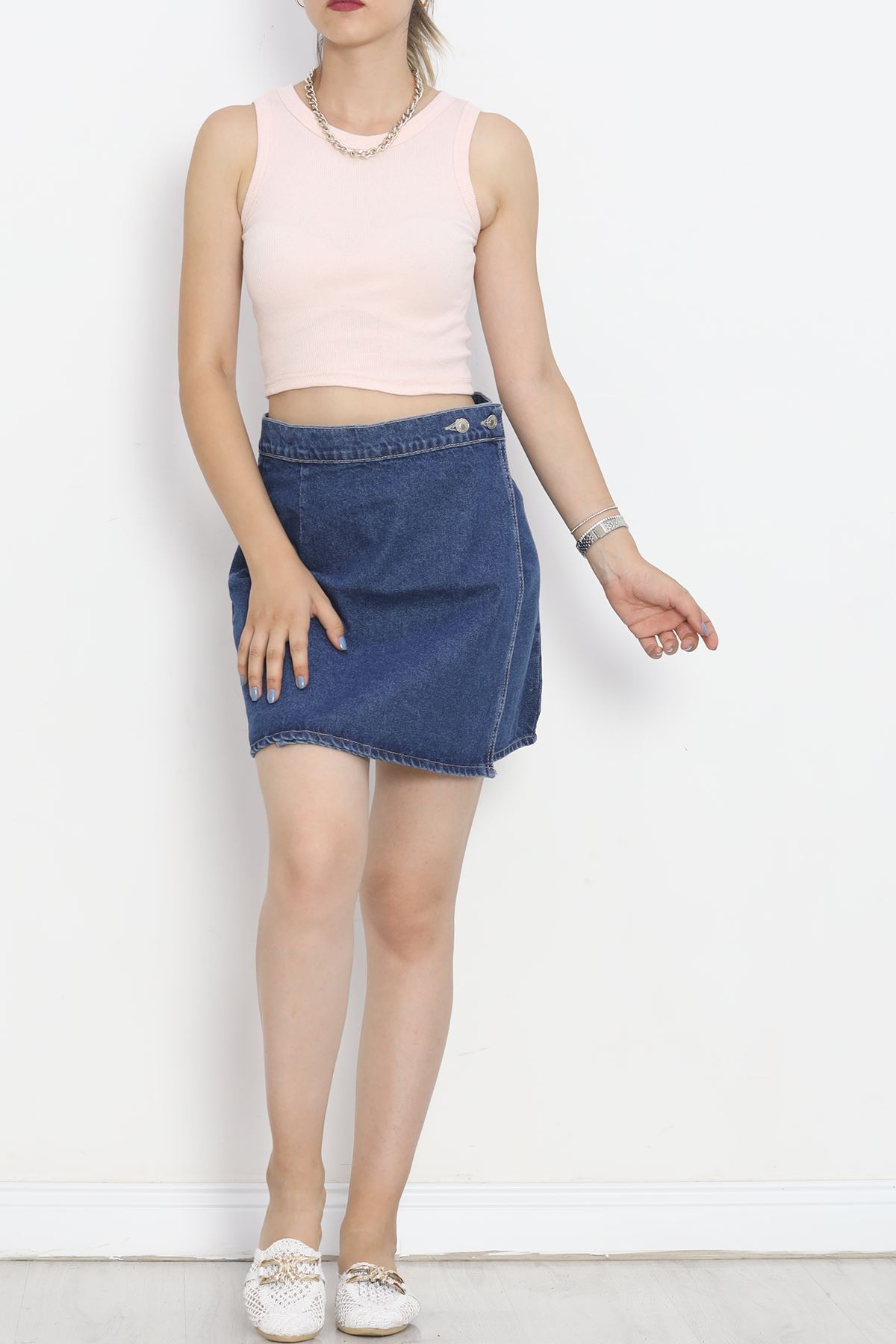 Denim Skirt with Slits Dark Blue - 18756.1184.