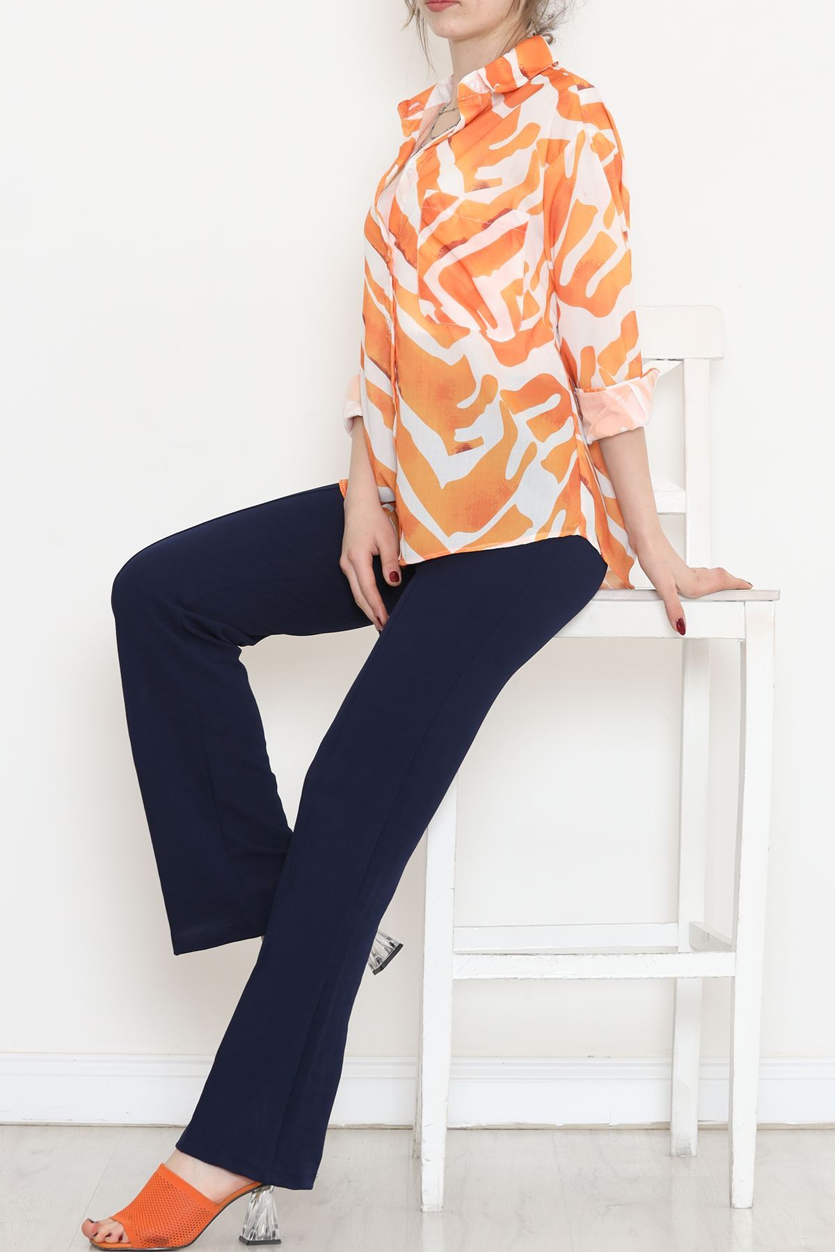 Voile Patterned Shirt Orange - 989.1247.