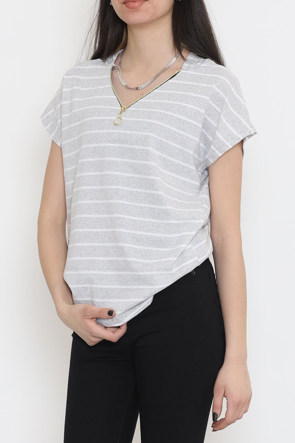 Striped Hooded T-shirt Gray - 15270.1567.