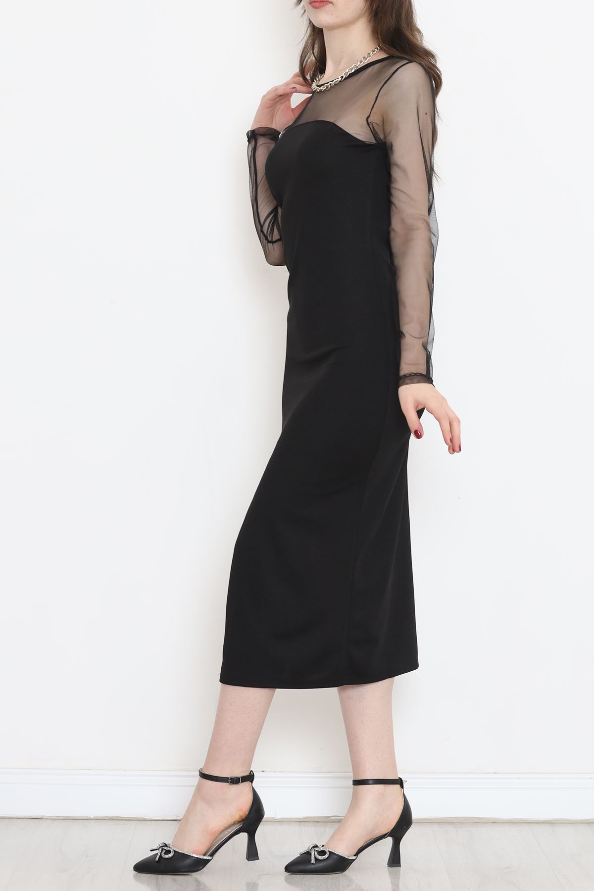 Tulle Dress with Slits Black - 16675.631.