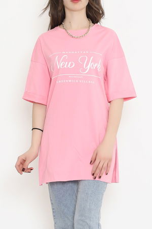 Printed Side Slit T-shirt Pink - 16557.1567.