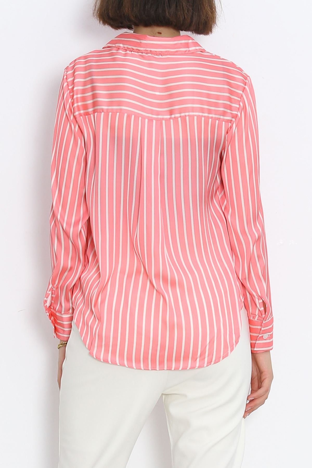 Striped Satin Shirt Pink-White - 18889.1247.