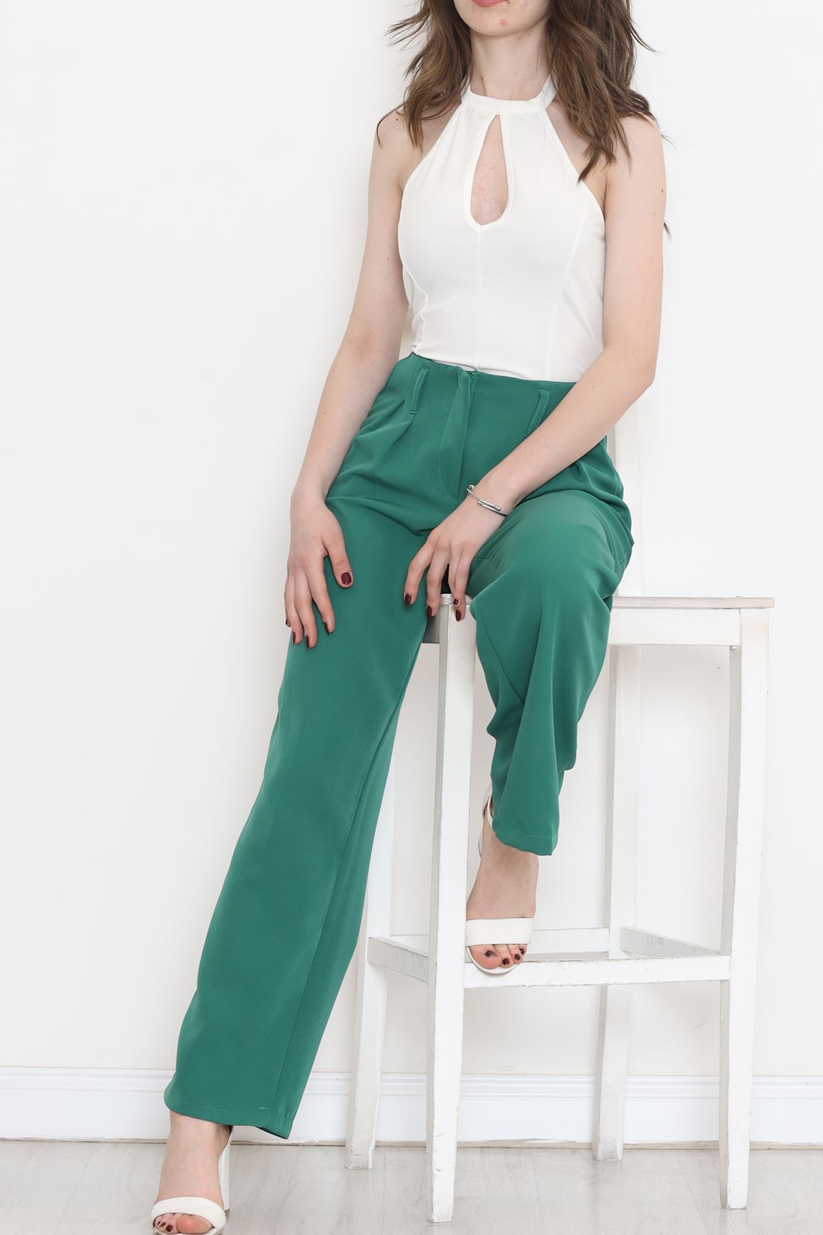 Palazzo Pants with Waist Cuffs Green - 20856.683.