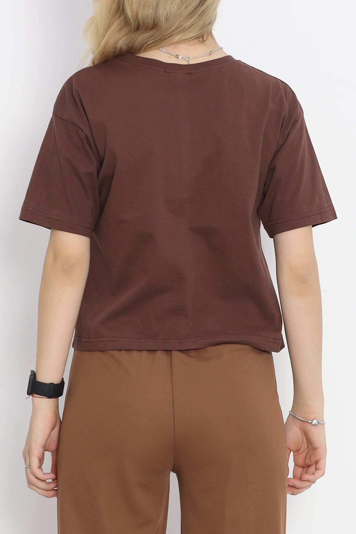 Printed Crop T-shirt Coffee - 16475.1567.