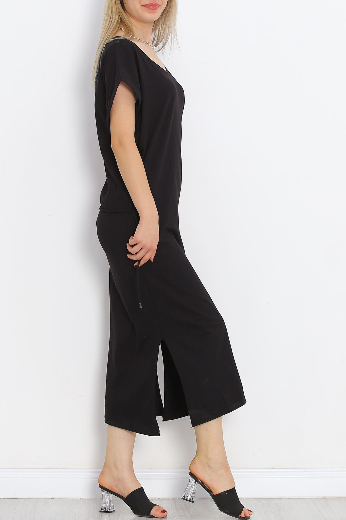 V-Neck Single Jersey Dress Black - 15864.1567.