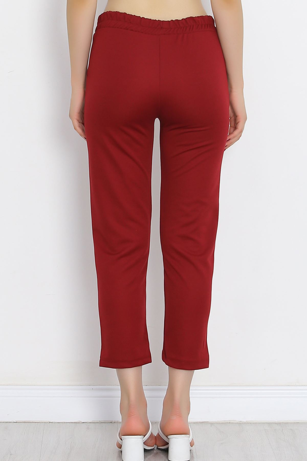 Crepe Lace-up Detailed Pants Burgundy - 152429.1778.