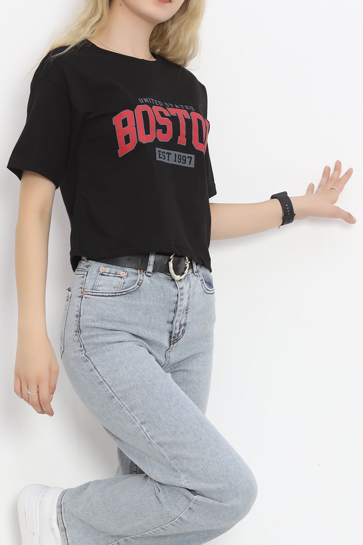 Printed Crop T-shirt Black - 16473.1567.