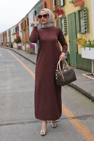 Dress with Buttoned Sleeve Brown - 10006.1778.