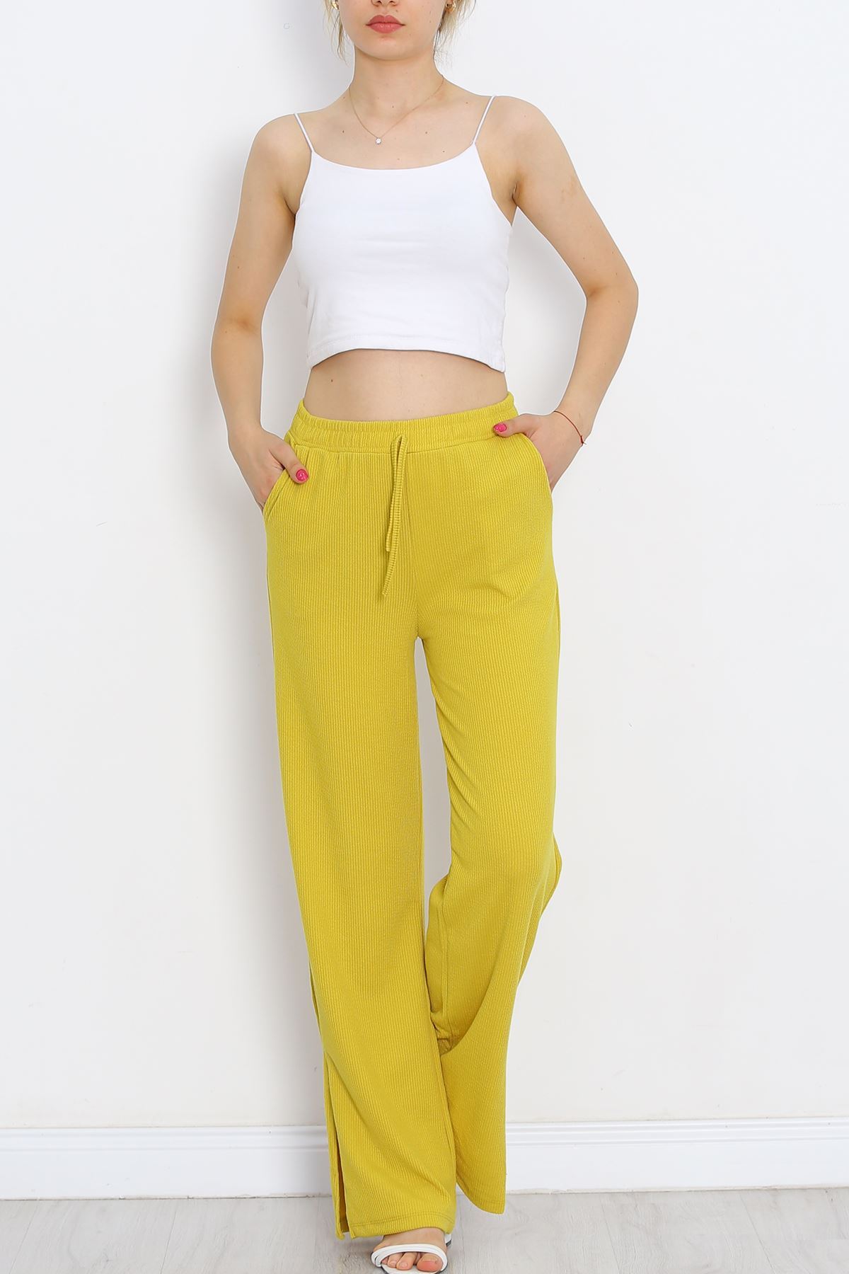 Pants with Cuff Slits Oil Green - 250.1247.