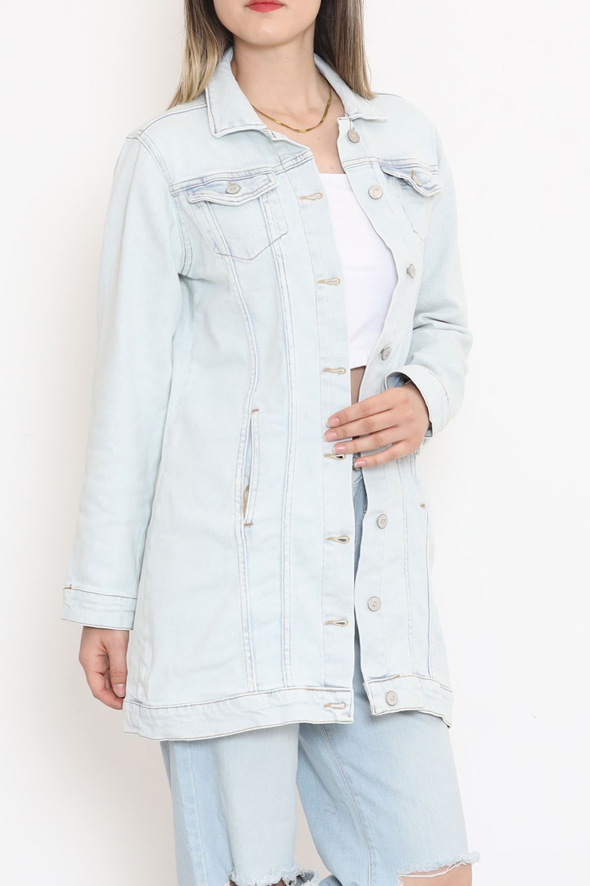 Double Pocket Long Denim Jacket Ice Blue - 18547.1836.